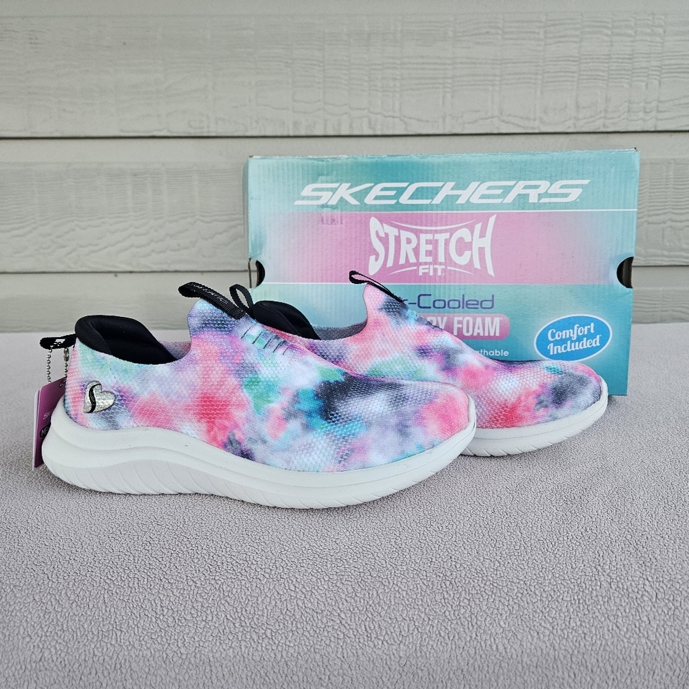 Skechers Ultra Flex 2.0 Cloudy Cool Slip-On Sneakers Youth SZ 4 Pink Tie Dye